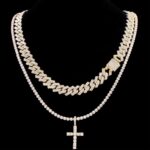 Iced Cuban Chain and Moissanite Tennis Necklace with Cross Pendant