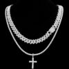 Iced Cuban Chain and Moissanite Tennis Necklace with Cross Pendant
