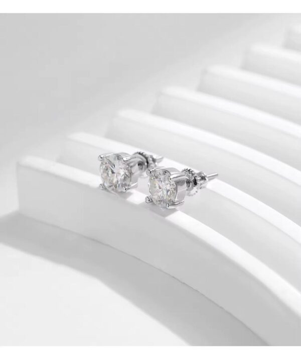 Derin Moissanite Necklace and Stud Earrings Set in sterling silver – displayed on white arch background