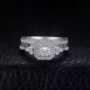 Lindsay Bridal Set – Princess Cut Silver Engagement and Wedding Ring Set