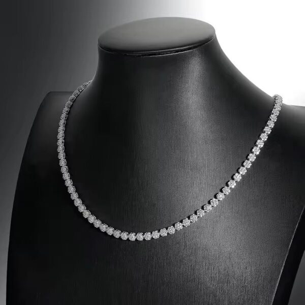 Liz 925 Sterling Silver Moissanite Tennis Necklace on Display Stand – GRA Certified