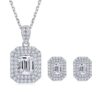 Rose Moissanite Necklace and Earring Set with Emerald Cut Stones on White Background