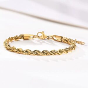 Fola Gold Rope Chain Bracelet – Unisex stainless steel wristwear with polished gold finish