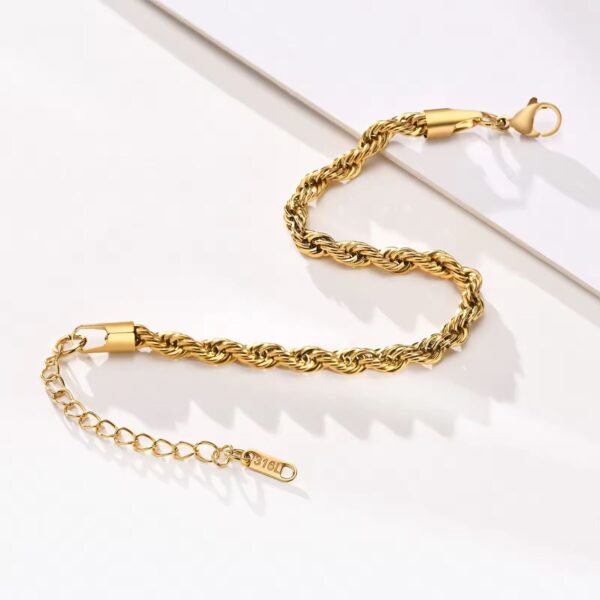 Fola Gold Rope Chain Bracelet – Unisex stainless steel wristwear with polished gold finish